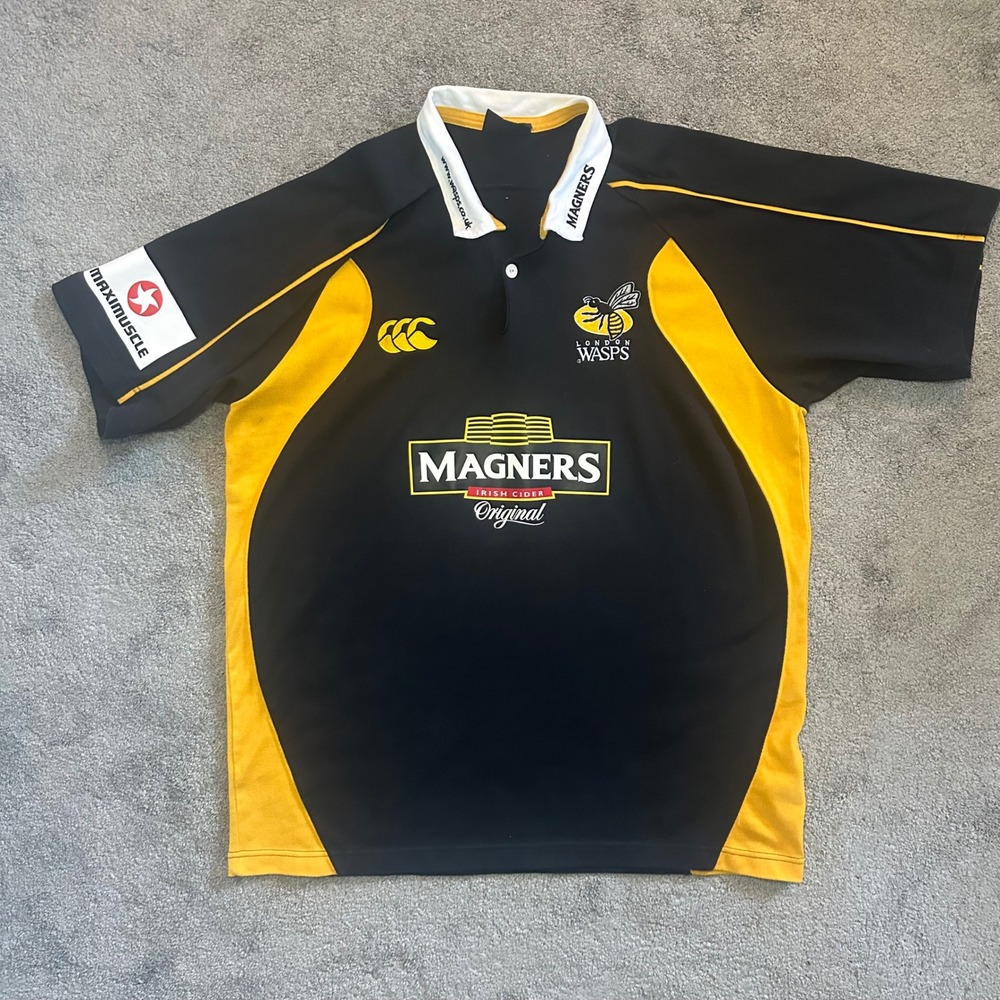 Canterbury London Wasps Rugby Jersey Mens XL Black Yellow Magners Sponsor Shirt